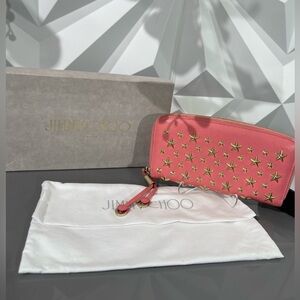 Jimmy Choo Pink Star Studded Long Zip Wallet